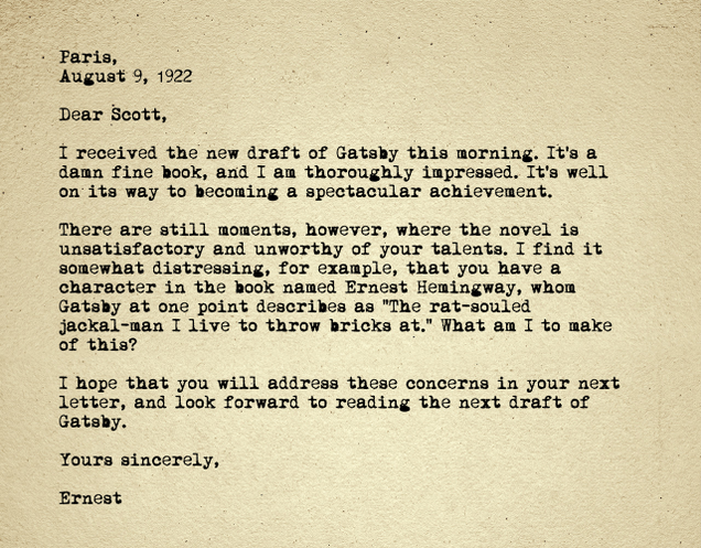 Illustration for article titled Amazing: Check Out These Letters Between Ernest Hemingway And F. Scott Fitzgerald